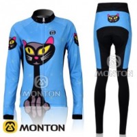 2011 Monton Blue Cat Dame Fietspakken Fietsshirt lange mouw+lange fietsbroeken 3474