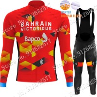 Winter Bahrain Victorious 2022 Pro Team Fietskleding Fietsshirt Lange Mouw+Lange Fietsbroek Bib 202201103