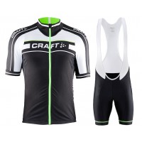 2015 Craft Bike Grand Tour zwart-wit-groen Fietskleding Set Fietsshirt Korte Mouwen+Fietsbroek Bib Korte 2153