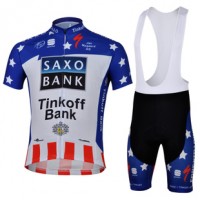 2013 Saxo Bank Tinkoff USA kampioen Fietspakken Fietsshirt Korte+Korte koersbroeken Bib blauw wit rood 4205
