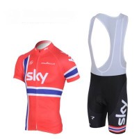 2013 Team Sky Noors kampioen Fietspakken Fietsshirt Korte+Korte koersbroeken Bib rood zwart 4336