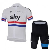 2013 Team Sky Fietsshirt Korte mouw+Korte fietsbroeken met zeem Kits wit blauw zwart 4340