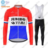 Winter Thermal Fleece Jumbo Visma 2021 Dutch Wielerkleding Set Fietsshirts Lange Mouw+Lange Fietsrbroek Bib 2021234