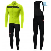 2019 Casteli Puro 3 geel Thermo Wielerkleding Set Wielershirts lange mouw+fietsbroek lang met STRV745
