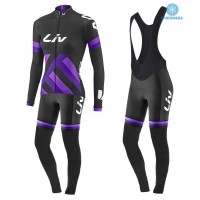 2017 Liv Race Day Dames zwart-Purple Winter Set Wielerkleding Wielershirt lange mouw+Lange fietsbroeken Bib 2496