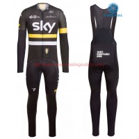 2016 Team Sky IV zwart-geel Winter Set Wielerkleding Wielershirt lange mouw+Lange fietsbroeken Bib 213603