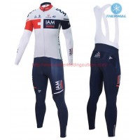 2016 Team IAM wit Winter Set Wielerkleding Wielershirt lange mouw+Lange fietsbroeken Bib 213595