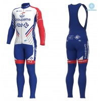2018 Profteam FDJ wit winterset Wielerkleding Set Wielershirts lange mouw+fietsbroek lang met zeem XEeBJ
